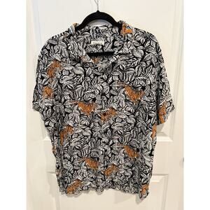 PACSUN Men's Short Sleeve Button Up Shirt Tiger Leaf Print Black Orange Size L